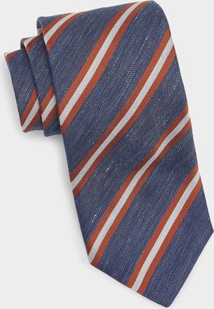 Canali Men & apos;s Navy and Tan Striped Silk Tie