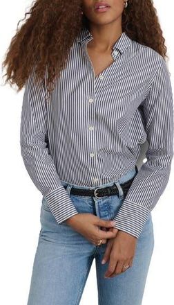 Alex Mill Val Stripe Poplin Button-Up Shirt in Navy/White at Nordstrom Rack, Size Xx-Small