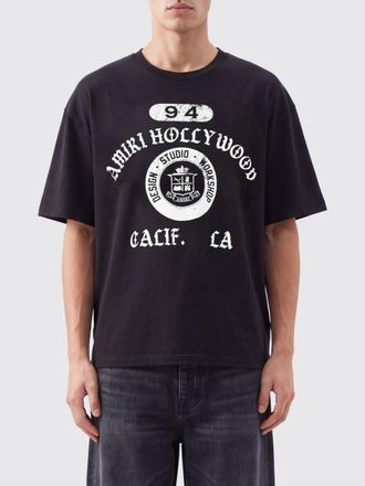 Amiri T-shirt in cotone nero con logo a contrasto e spalle scese