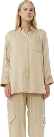 Ganni Beige Washed Satin Shirt in Safari Size 10 Womens