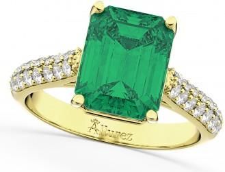 Allurez Emerald-Cut Emerald & Diamond Engagement Ring 18k Yellow Gold (5.54ct)