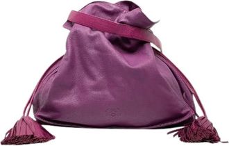 Loewe Pre-owned Bucket Bags, female, Purple, Size: ONE SIZE Pre-owned Flamenco Anagram Leather Shoulder Bag