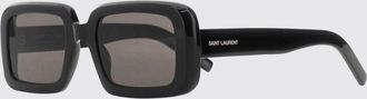 Saint Laurent Occhiali da sole rettangolari in acetato nero con logo stampato sulle aste