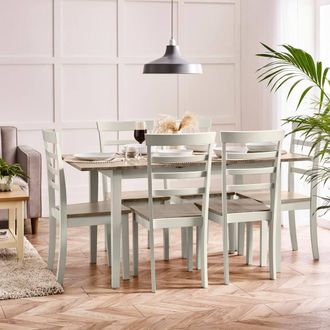 Furniturebox Salcombe Extending Light Grey Wooden Table & 6 Whitby Dining Chairs