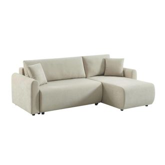 Sweeek Sof&aacute; cama esquinero reversible de tela con arc&oacute;n, 3 plazas, beige