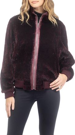 Gorski Reversible Grooved Genuine Shearling Insignia Bomber Jacket in Burgundy/black at Nordstrom, Size X-Small