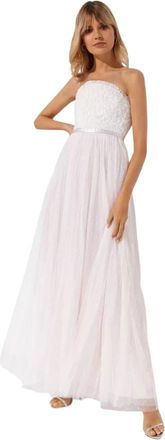 Needle & Thread Strapless Maxi Jurk met Pailletten - Dames - Feestkleedjes - Wit - L - Pailletten - Kleedjes