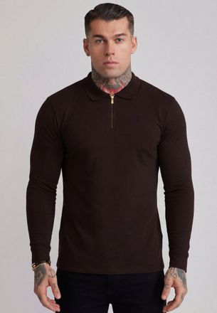 Siksilk para Hombres Marr&oacute;n Manga Larga con Cremallera Polo Camiseta XXL