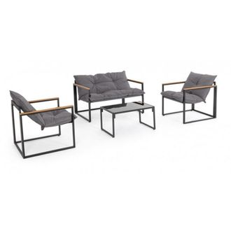 Konte Design Sal&oacute;n con 1 sof&aacute;, 2 sillones, 1 mesa de centro de acero antracita