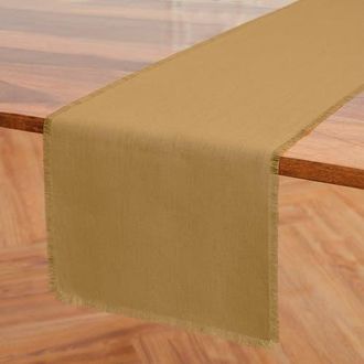 Solino Home Linen Table Runner for Dining Table, Holiday and Everyday Table Decor - Fringe in Camel at Nordstrom, Size Large