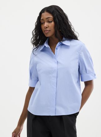Contemporaine Womens Cropped pleated-sleeve poplin shirt
