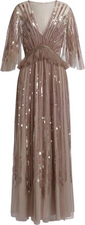 Alberta Ferretti Long Embroidered Tulle Dress with Sequined Detail