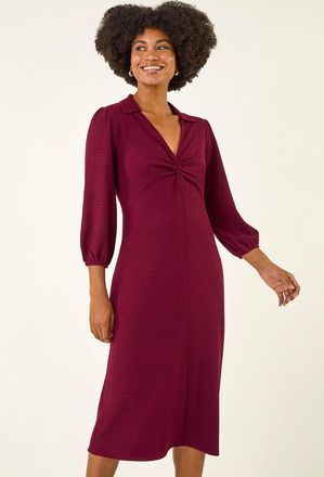 Roman Textured Collared Twist Front Dress