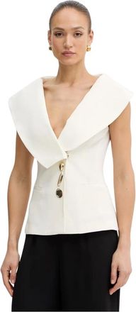 Simona Corsellini Jassen, Dames, Beige, M, Leer, Gilet met sculpturale knopen