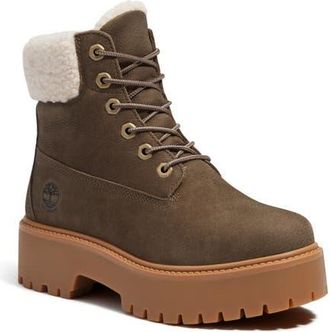 Timberland Stone Street Waterproof Faux Fur Lined Platform Boot in Dark Brown Full Grain at Nordstrom, Size 6.5