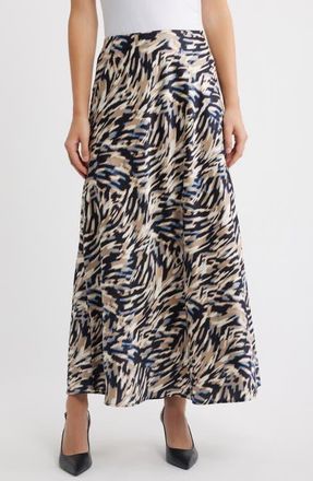 Anne Klein Zebra Print Bias Cut Skirt in Dutch Blue Multi at Nordstrom, Size X-Small