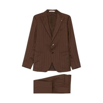 Tagliatore Single Breasted Suits, male, Brown, Size: M Pinstripe Suit