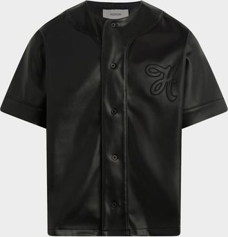 Hudson Mens Tonal Embroidered Faux Leather Baseball Jersey