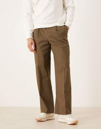 Asos Pantaloni premium a fondo ampio kaki con regolatori laterali-Marrone