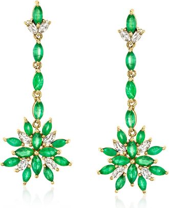 Ross-Simons Emerald and White Topaz Drop Earrings in 18kt Gold Over Sterling
