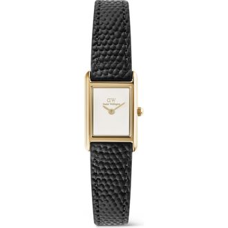 Daniel Wellington Bound Mini Tank Leather Strap Watch, 17mm x 26mm in Gold-Tone/Black at Nordstrom