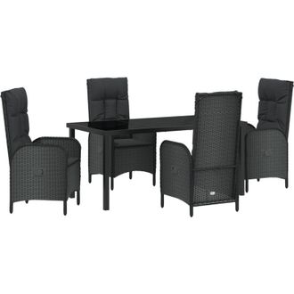 vidaXL Conjunto De Comedor De Jard&iacute;n Con Coj&iacute;n 5 Pcs Negro Polirat&aacute;n Vidaxl