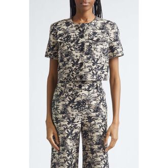 Toccin London Tropical Print Short Sleeve Crop Jacket in Jet/natural at Nordstrom, Size 6