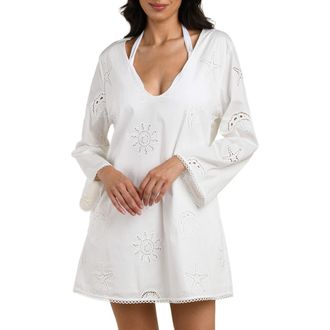 La Blanca Bayside Eyelet Stretch Cotton Cover-Up Tunic in White at Nordstrom, Size X-Small