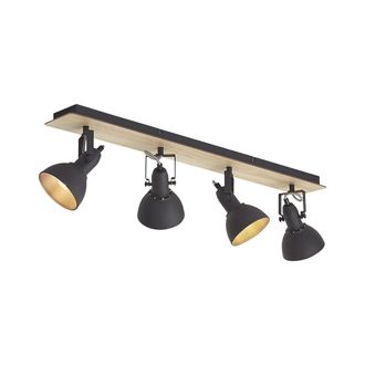 QAZQA Qazqa Foco De Techo Negro Con Madera De 4 Luces Giratorio E