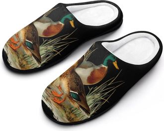 Generic Mallard Wild Duck Mens Warm Slippers Non-Slip Sole Winter Rubber Cotton Shoes for Bedroom