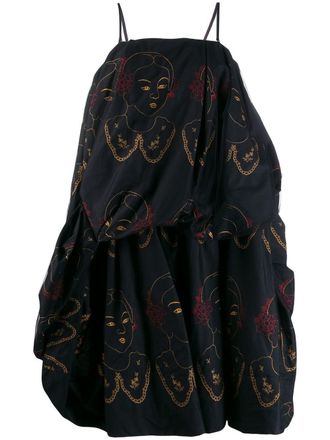 Simone Rocha faces print dress - women - Polyester/Cotton/Polyester - 10 - Black