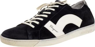Ferragamo Black/white Leather And Suede Low Top Sneakers