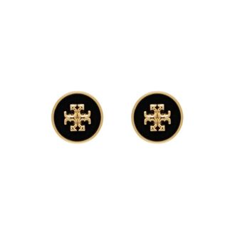 Tory Burch Icon Enamel Circle Stud Oorbellen - Dames - Oorbellen - Zwart - ONE Size - Accessoires