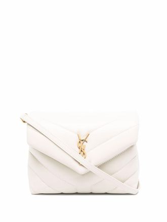 Saint Laurent logo-plaque quilted crossbody bag - Neutrals