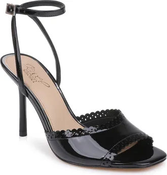 Badgley Mischka Bradee Faux Leather Ankle Strap Sandal in Black Patent at Nordstrom, Size 9.5