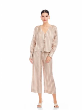 Fifteen Twenty Kayla Textured Stripe Bow Blouse In Khaki