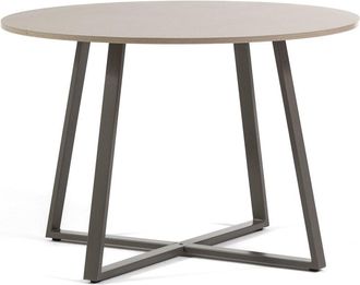 Siediti Fuori e Dentro Mesa redonda &oslash;110 cm con tablero efecto madera y patas de metal