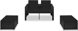 vidaXL Set De Muebles De Jard&iacute;n 3 Pzas Y Cojines Rat&aacute;n Sint&eacute;tico Negro Vidaxl