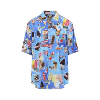 Balenciaga Blue Short Sleeves Printed Shirt