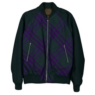 Burberry Checked Reversible Bomber Jacket With Zipper, Size Medium