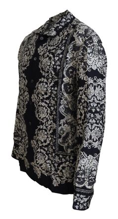 Dolce & Gabbana Mens Blue Silk Floral Baroque Satin Casual Shirt Cotton