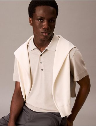 Calvin Klein Mens Fine Knit Lyocell Blend Polo Shirt - Brown - XL