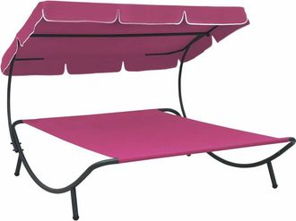 vidaXL Outdoor Lounge Bed with Canopy Pink Vidaxl