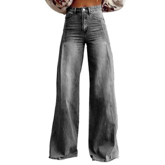 Generic Jeans Womens Vintage Flower Print Casual Wide Leg Pants Denim Palazzo Trousers for Women Loose Fit Summer Trousers with Pockets Stretchy Baggy Trouser