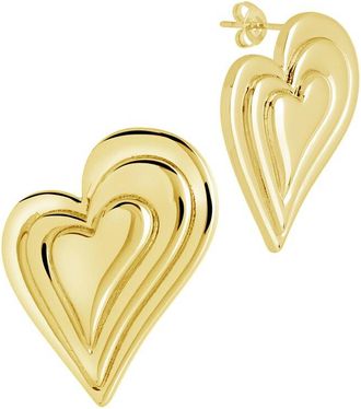 Sterling Forever 14K Plated Statement Beating Heart Studs