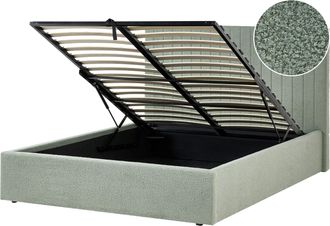 Beliani Cama Con Almacenaje De Boucl&eacute; 140 X 200 Cm Cabecero Capiton&eacute; Verde Vion