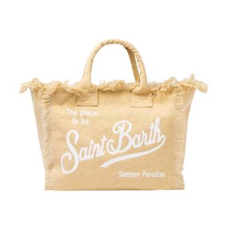 Saint Barth Tote Bags, female, Beige, Size: ONE SIZE Beige Fringed Cotton Tote Bag