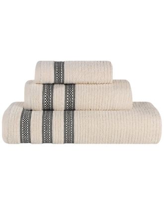 Superior Brea Zero Twist Cotton Ribbed Geometric Border Plush 3Pc Towel Set