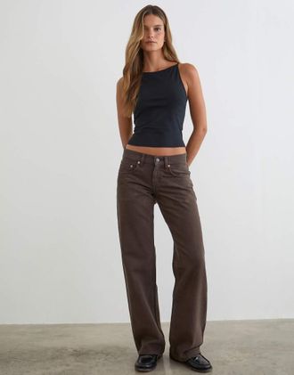 Motel Jeans a vita bassa color cioccolato scuro-Marrone