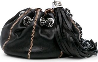 Chanel Pre-owned Bucket Bags, female, Black, Size: ONE SIZE Pre-owned Leather Clutch Bag with Fringe